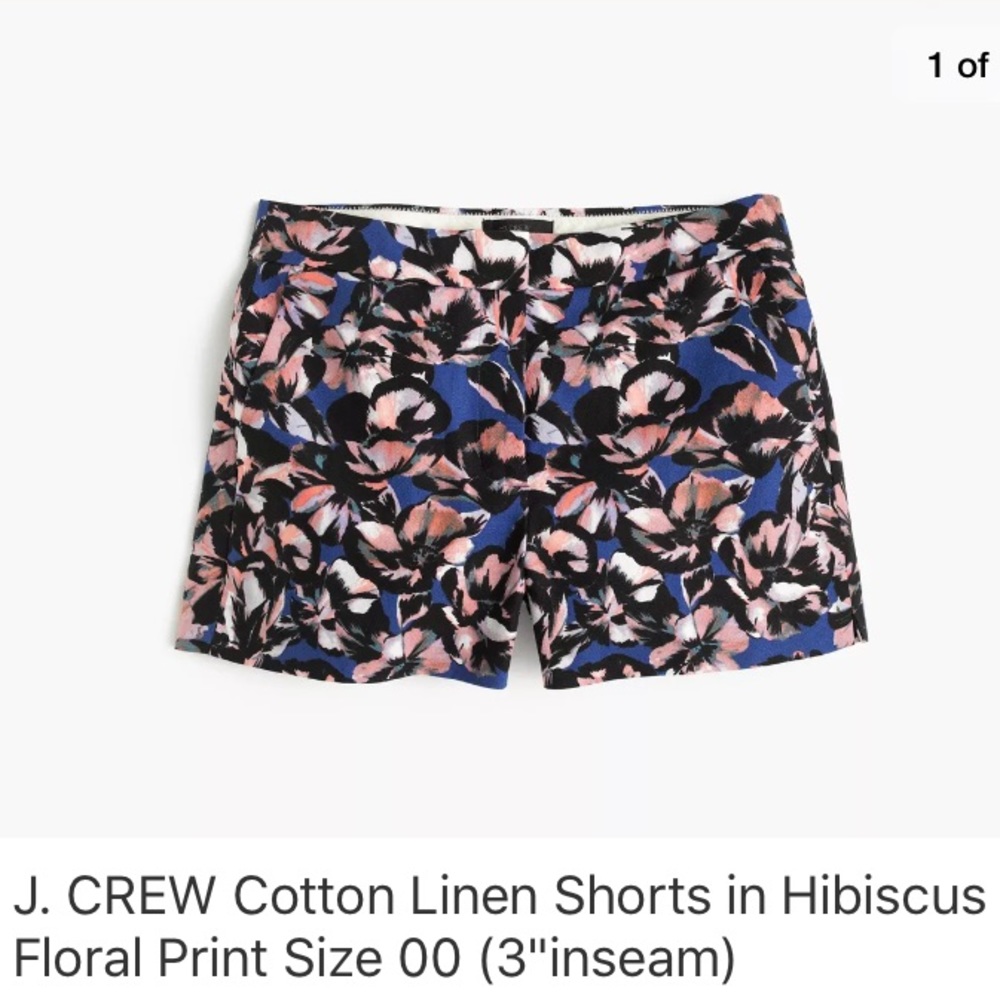 J. Crew Cotton-linen short in Hibiscus print